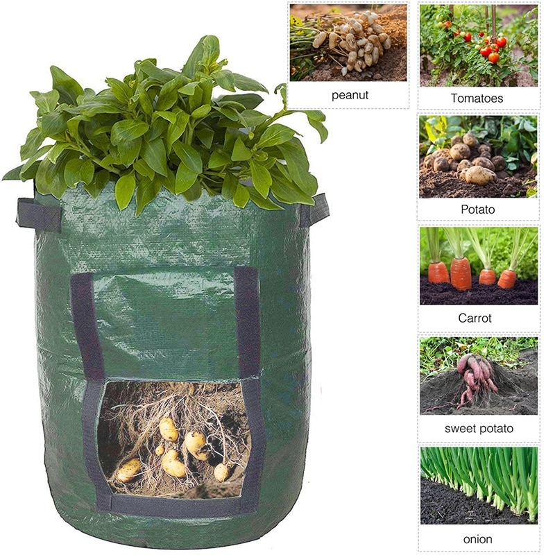 Potato Grow Bag PE Vegetable Grow Bags with Handle Thickened Growing Bag Vegetable Onion Plant Bag Outdoor Garden Pots 
