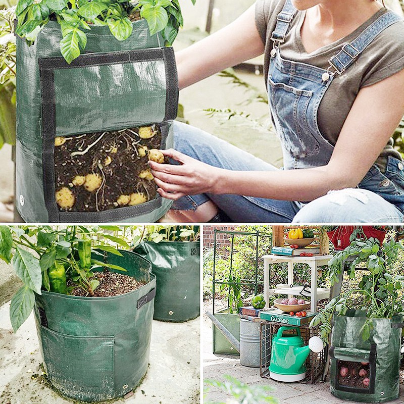 Potato Grow Bag PE Vegetable Grow Bags with Handle Thickened Growing Bag Vegetable Onion Plant Bag Outdoor Garden Pots