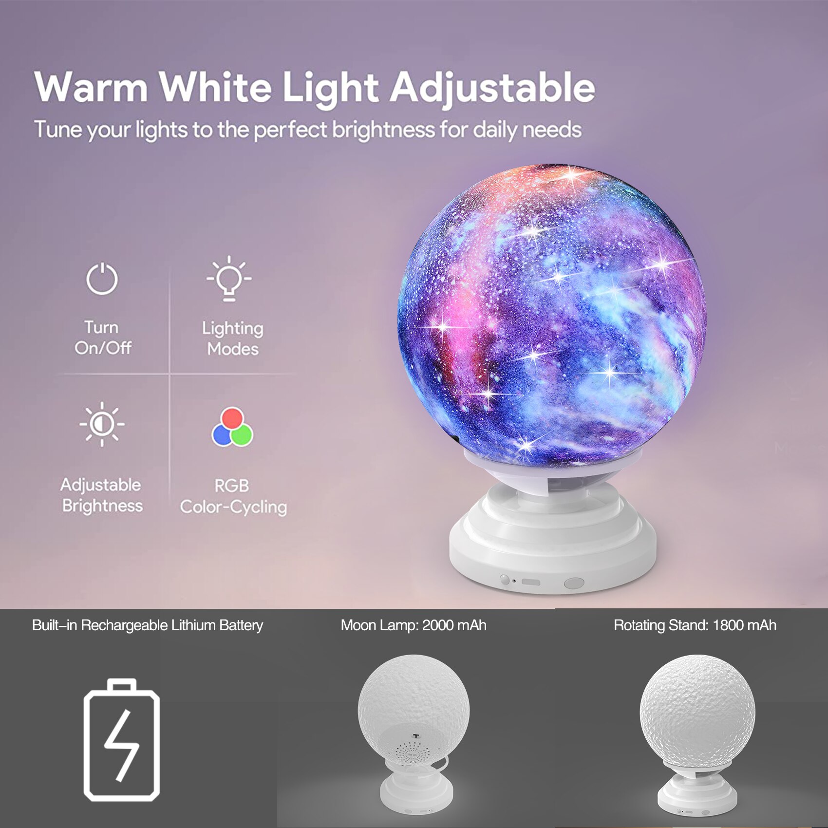 3D Moon Lamp White Noise Night Light Adjusted Speed Smart App Touch Galaxy Levitating with Remote Control 360°Flexible Rotation