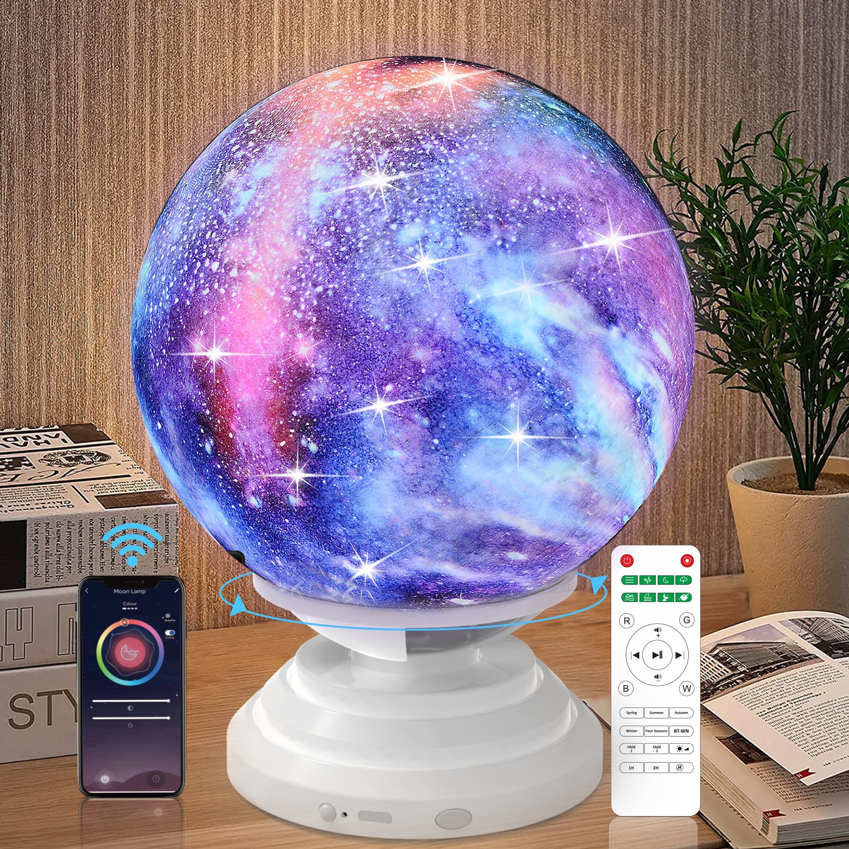 3D Moon Lamp White Noise Night Light Adjusted Speed Smart App Touch Galaxy Levitating with Remote Control 360°Flexible Rotation Emitting Color: Purple Ships From: China 