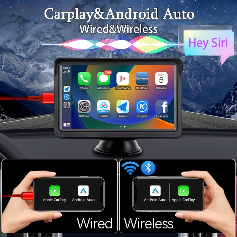 Hippcron CarPlay Android Auto Car Radio Multimedia Video Player 7inch Portable Touch Screen With Remote Control 