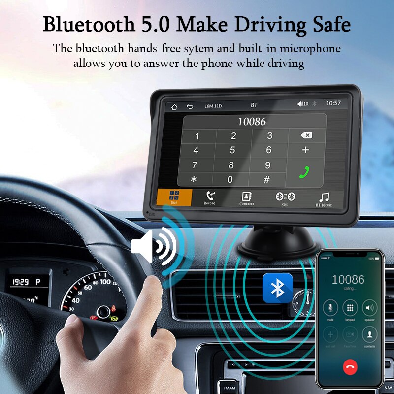 Hippcron CarPlay Android Auto Car Radio Multimedia Video Player 7inch Portable Touch Screen With Remote Control 