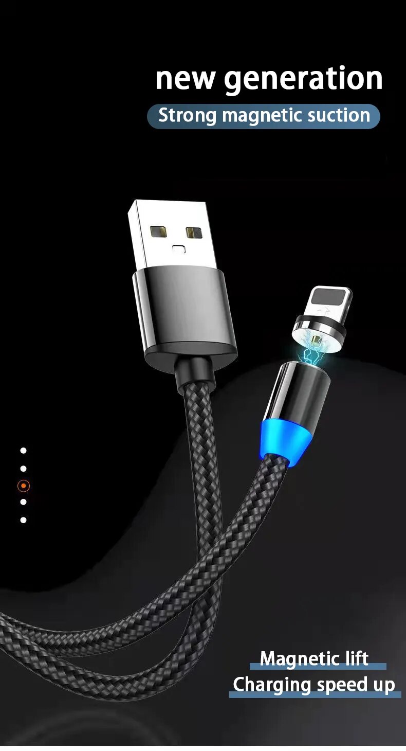 3A LED Magnetic USB Cable Fast Charging Type C Cable Magnet Charger Data Charge Micro USB Cable Mobile Phone Cable USB Cord