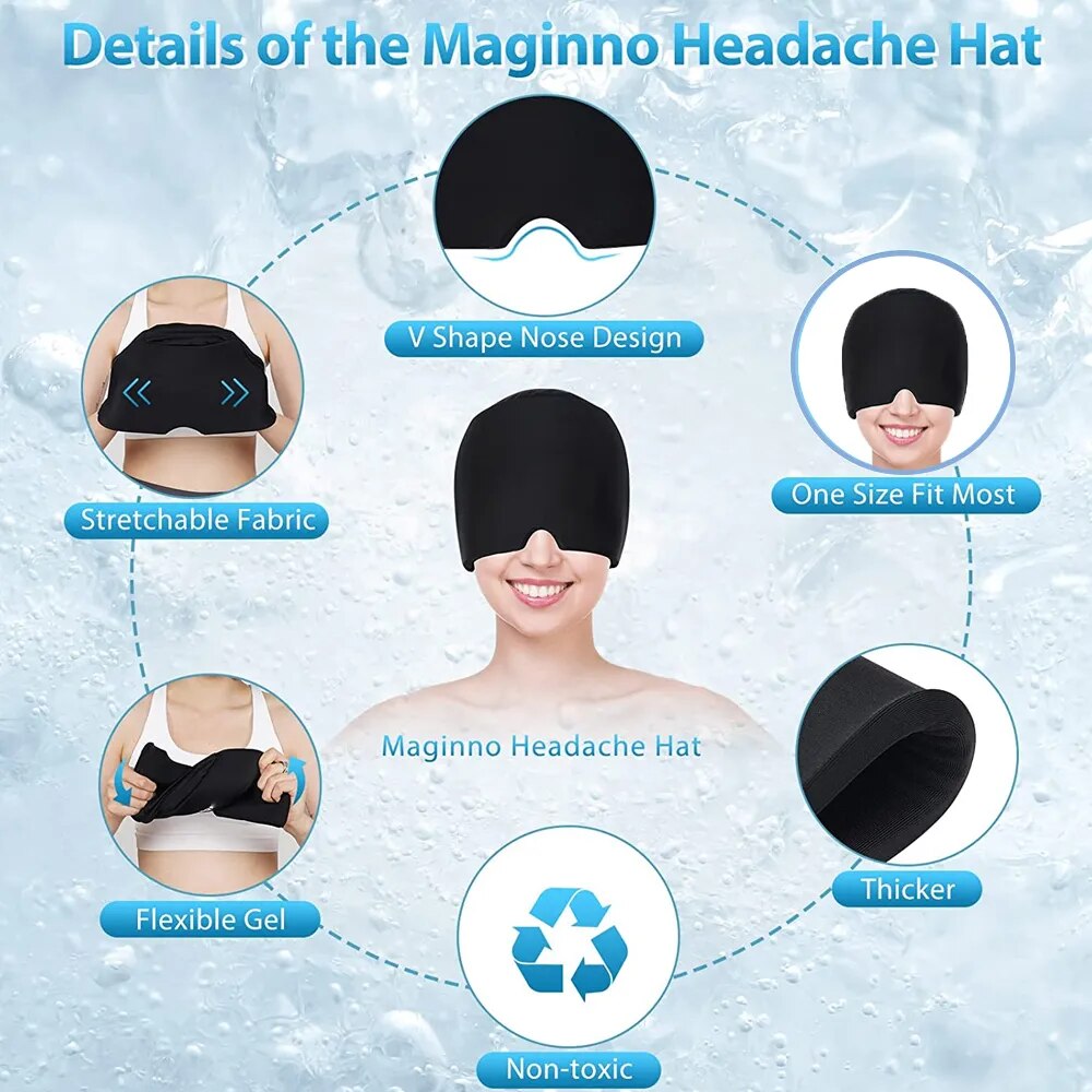 Upgraded Full Coverage Migraine Ice Head Wrap Headache Relief Hat Hot And Cold Therapy Migraine Cap Beauty Health Head Massager