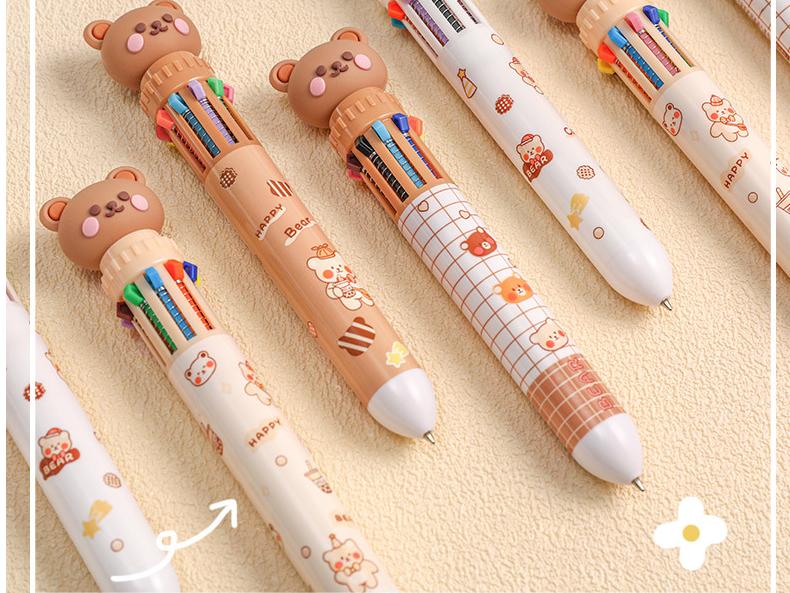 Kawaii Bear Cartoon Silicone 10 Colors Chunky Ballpoint Pen School Office Supply Gift Stationery Papelaria Escolar