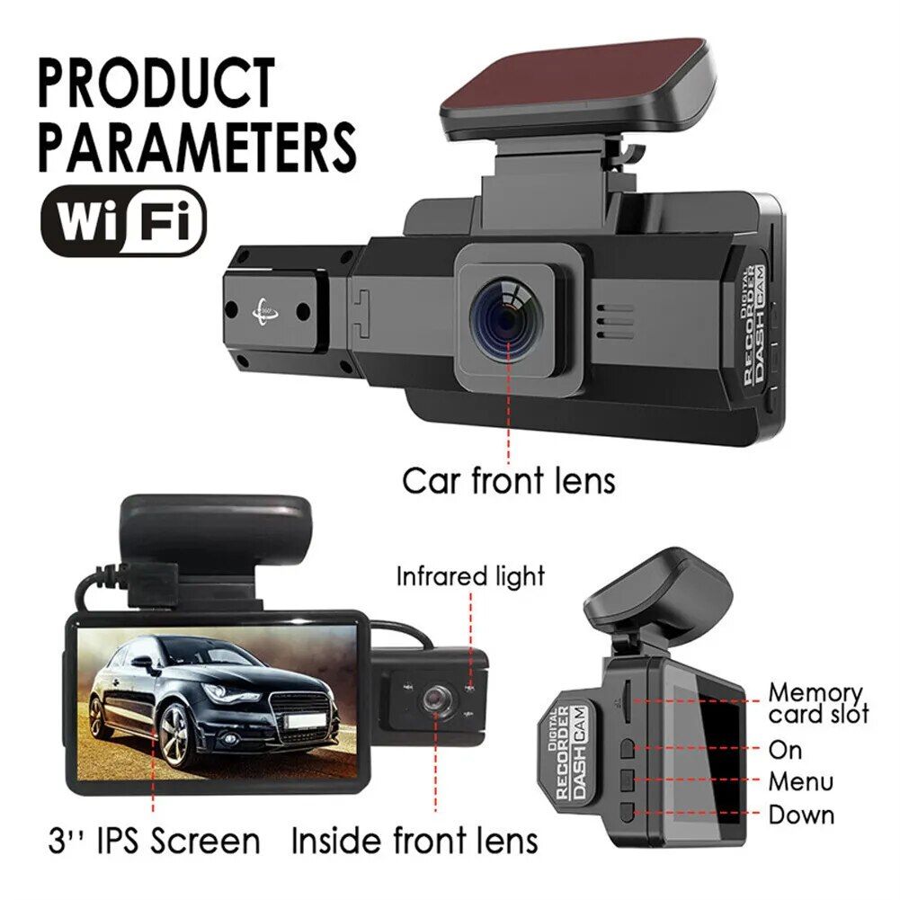1080P HD Dash Cam with 360° Wide Angle, Night Vision, and G-Sensor 