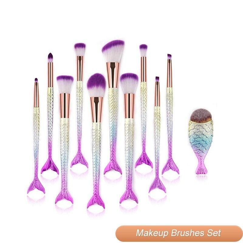 10Pcs Mermaid Style Makeup Brush Set 