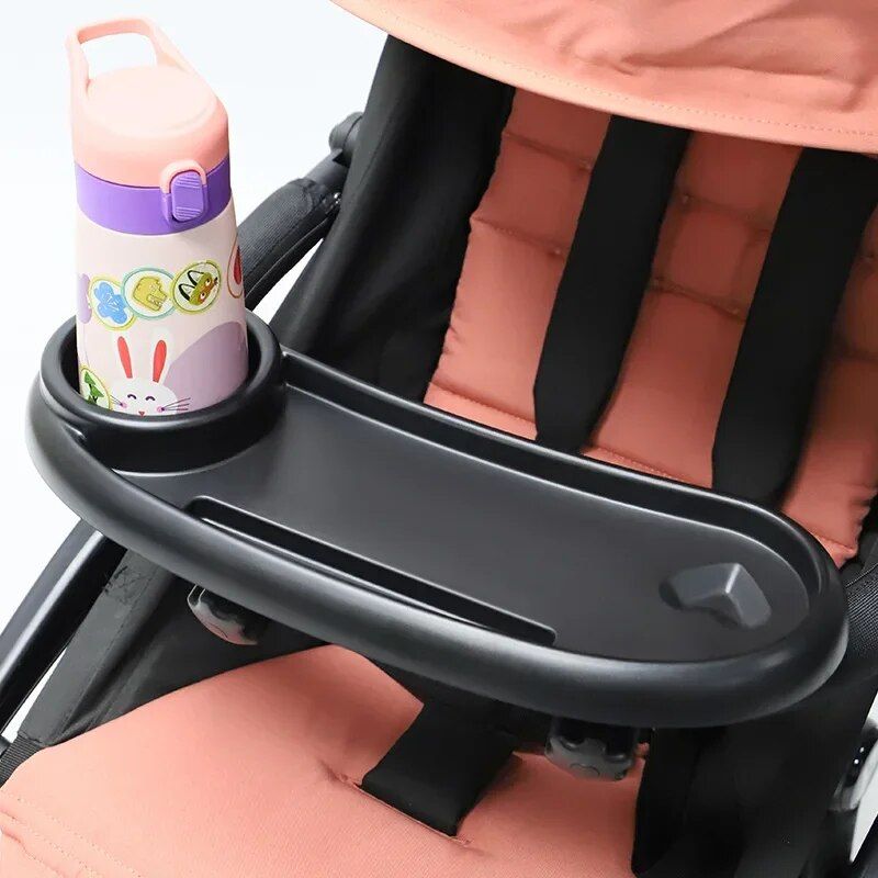 3-in-1 Rotatable Baby Stroller Plate: Multifunctional Dinner Tray & Bottle Holder Color: Black 