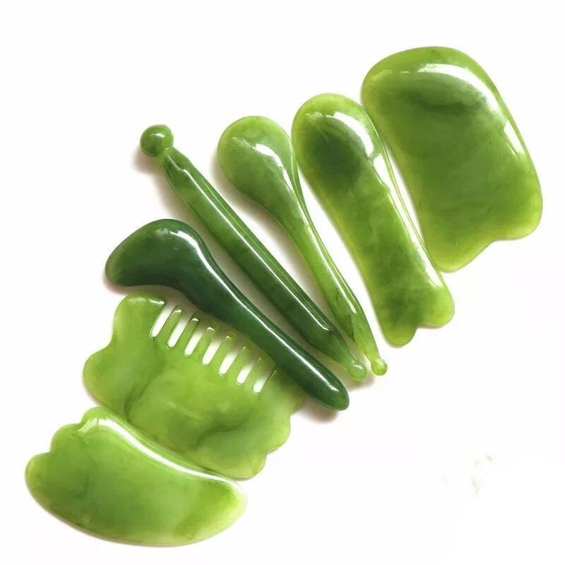 7-Piece Natural Resin Gua Sha Massage Set: Facial & Body Acupuncture Scraper Tools Color: Green 