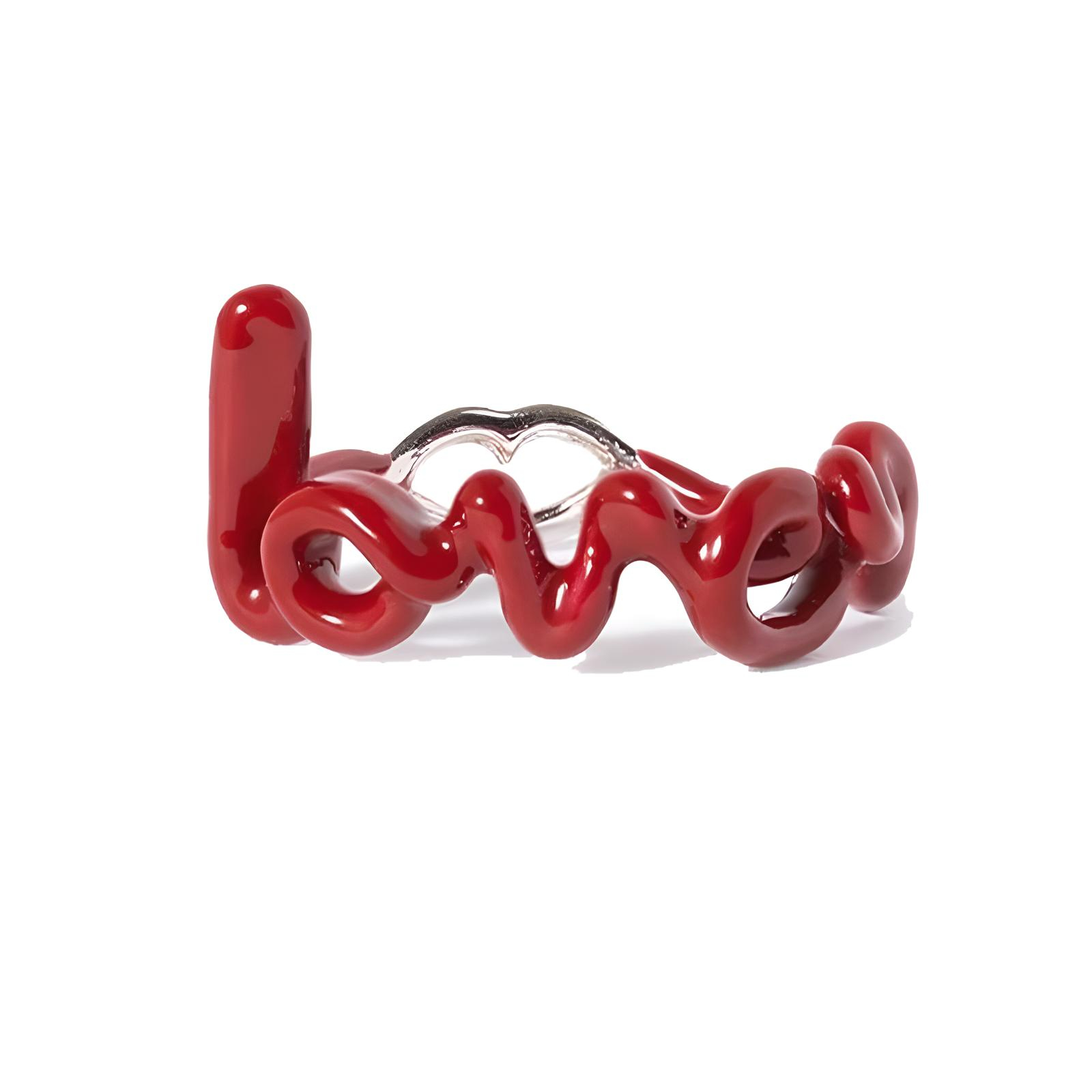 Charming Red Love Enamel Dripping Oil Rings 