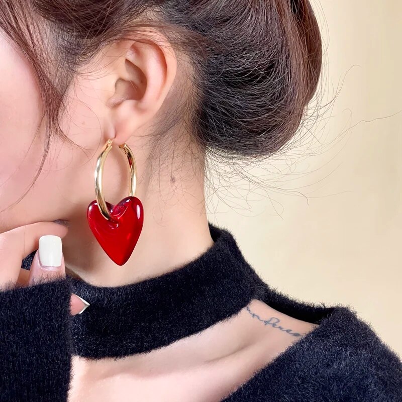 Chic Red Heart-Shaped Drop Earrings 