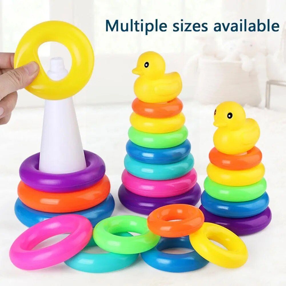 Colorful Animal-Themed Wooden Stacking Ring Tower: Fun Learning and Development Toy 