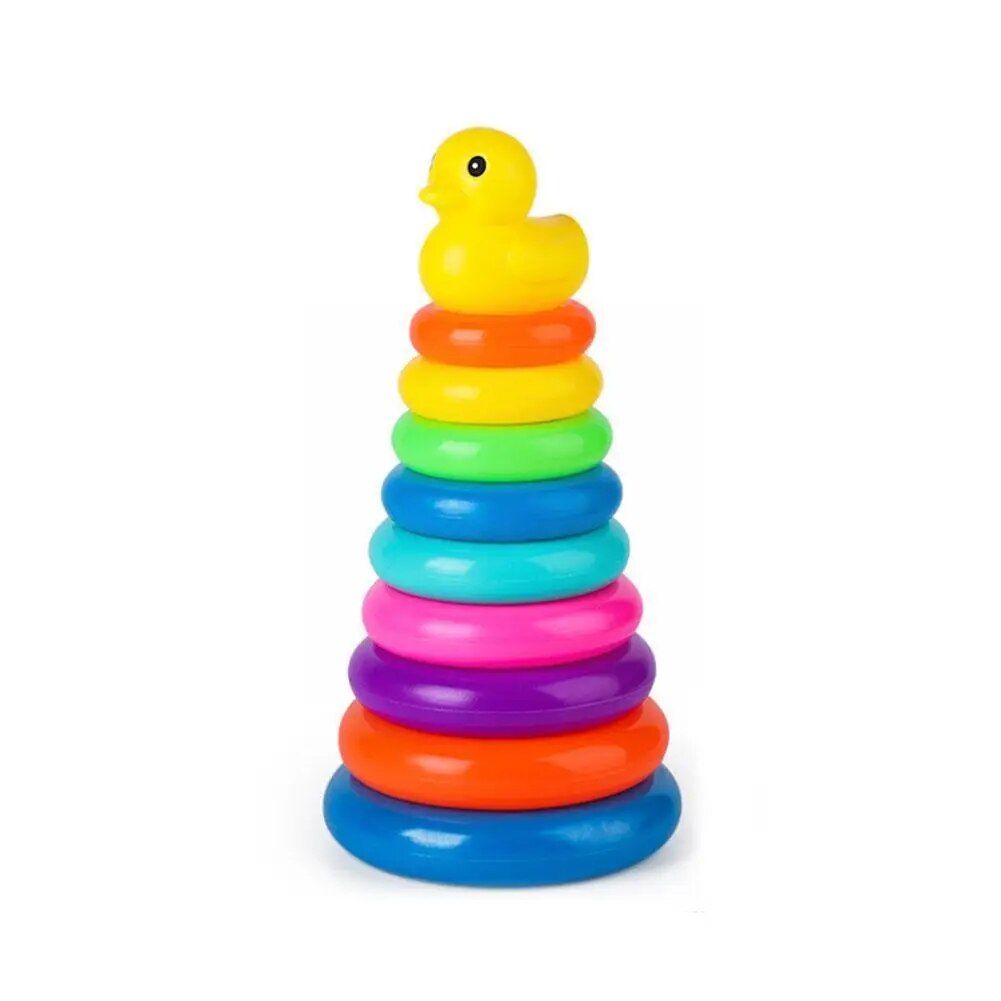Colorful Animal-Themed Wooden Stacking Ring Tower: Fun Learning and Development Toy 