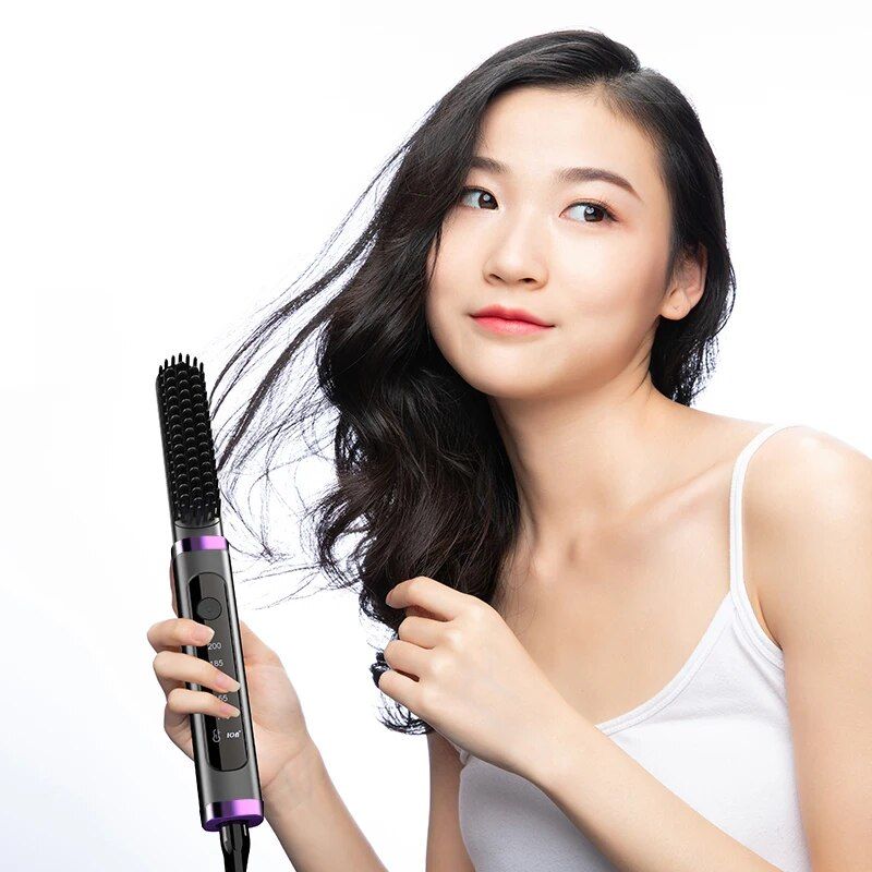 Electric Professional Negative Ion Hair Straightener Brush Curling Hot Comb 