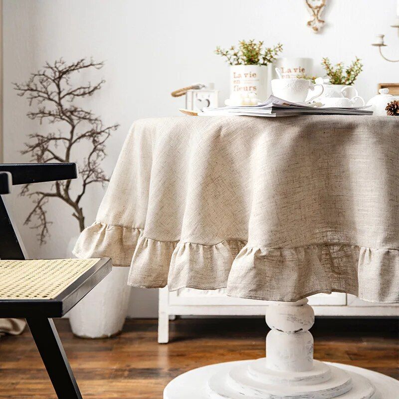 Elegant Cotton Linen Ruffle Tablecloth 