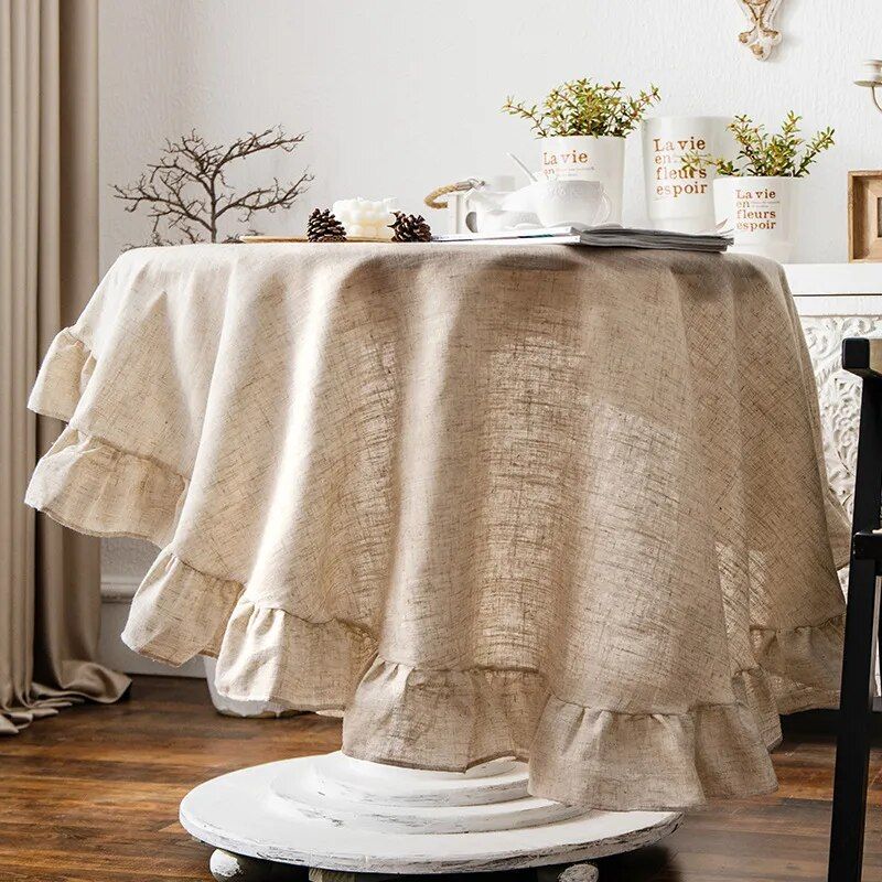 Elegant Cotton Linen Ruffle Tablecloth 