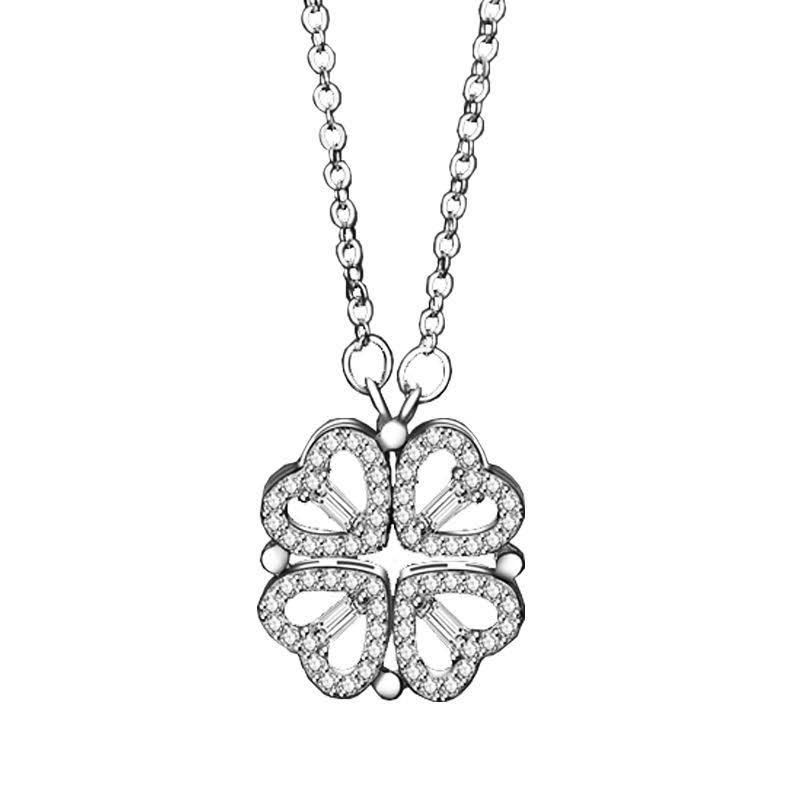 Elegant Heart-Shaped Crystal Clover Pendant Necklace - Fashion Jewelry for Women 
