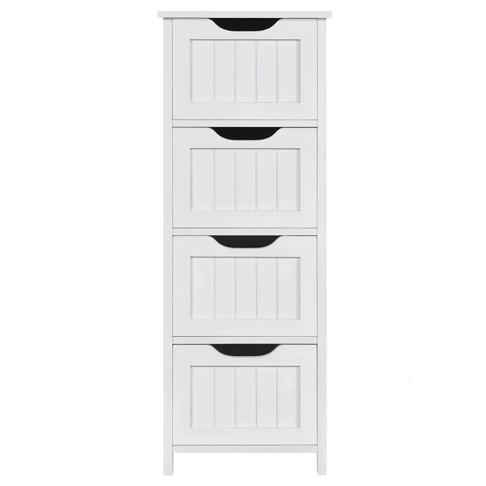 Elegant White Wooden Bathroom Cabinet with 4 Drawers 