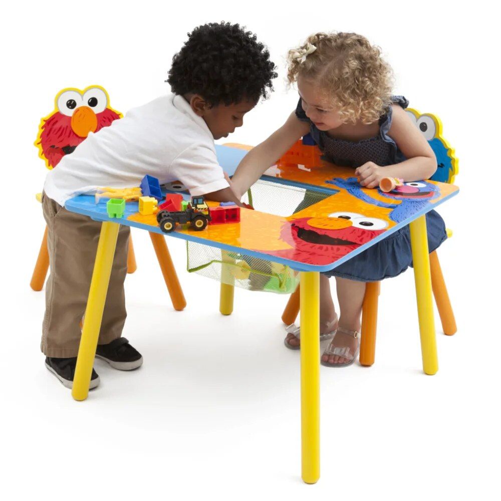 Kids' Wooden Study Table and Chairs Set with Storage 