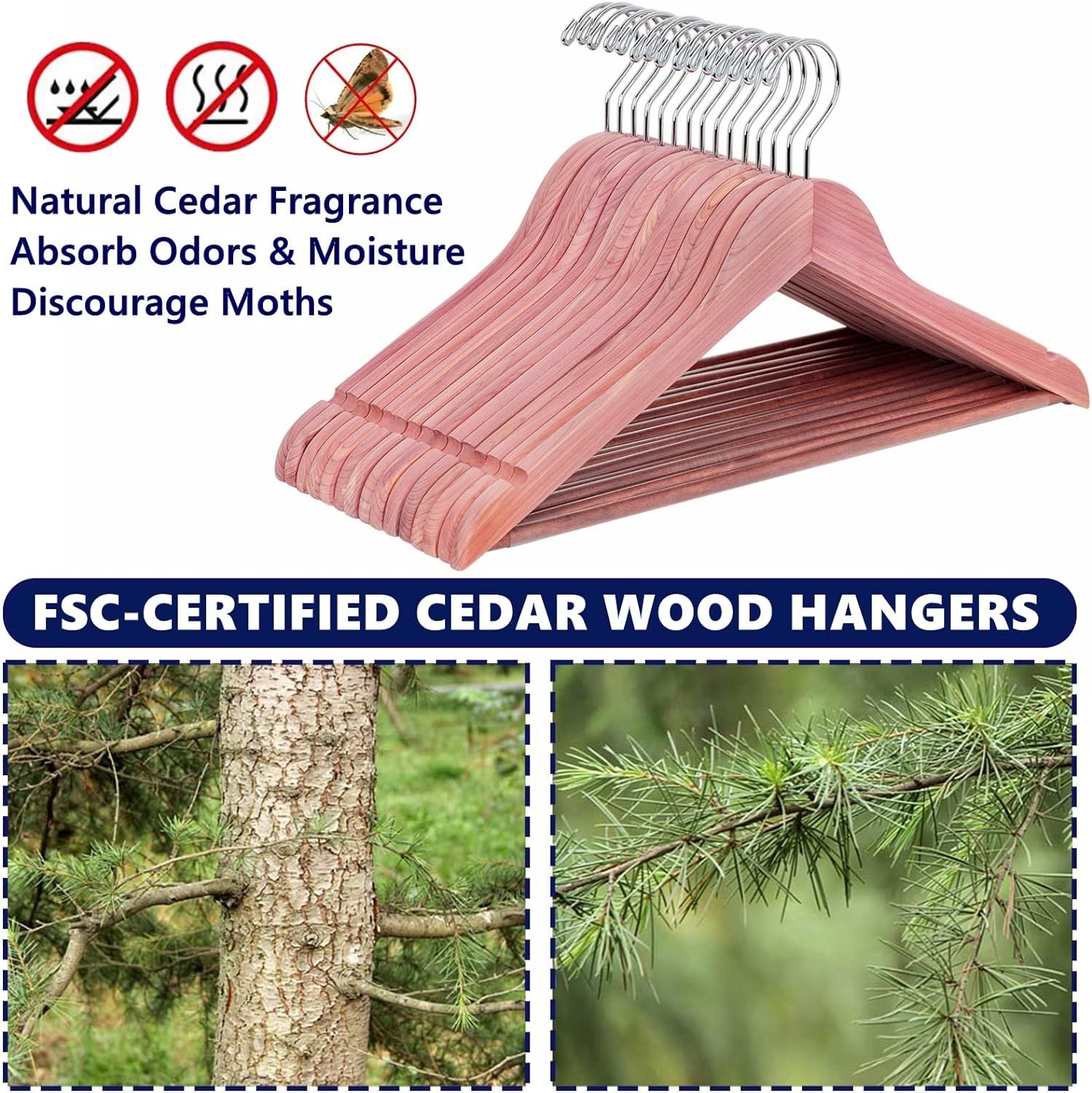 Luxurious Red Cedar Wood Hangers 30-Pack with 360° Swivel Hook 
