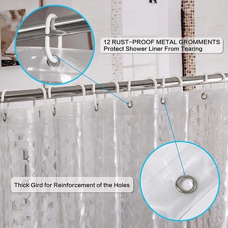 Modern 3D EVA Shower Curtain - Waterproof, Mildew Proof with Hooks 