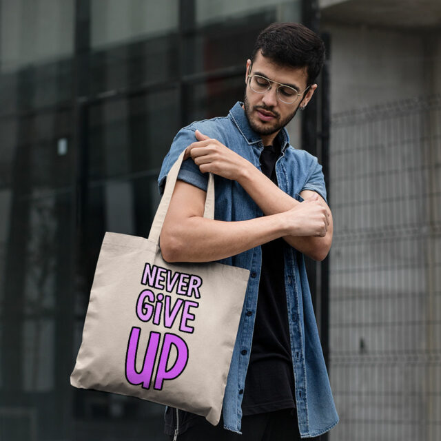 Never Give Up Small Tote Bag - Inspirational Shopping Bag - Graphic Tote Bag