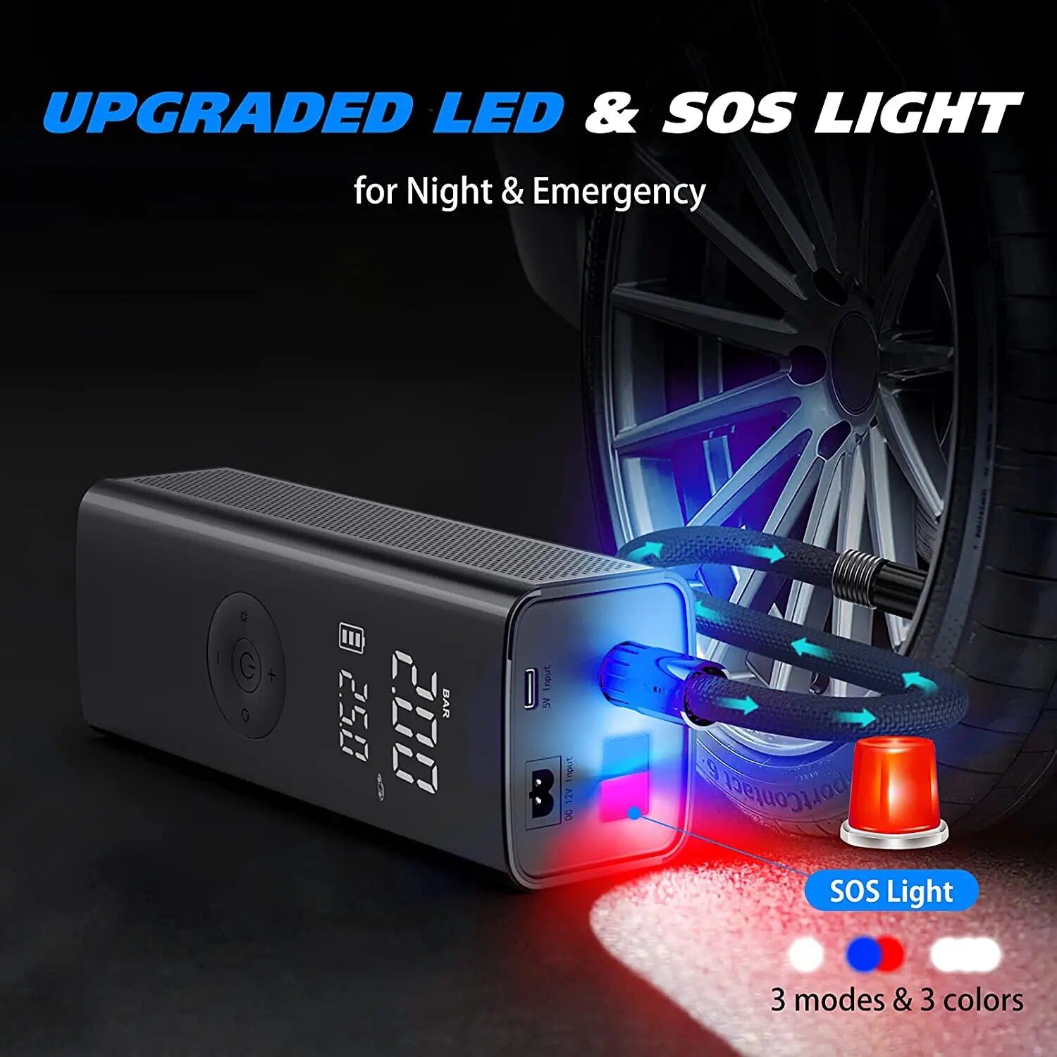 Portable Electric Tyre Inflator Pump with LED Lamp 
