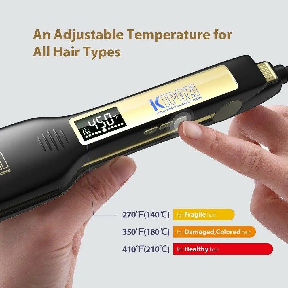 Professional Titanium Flat Iron Hair Straightener with LCD Display & Dual Voltage 