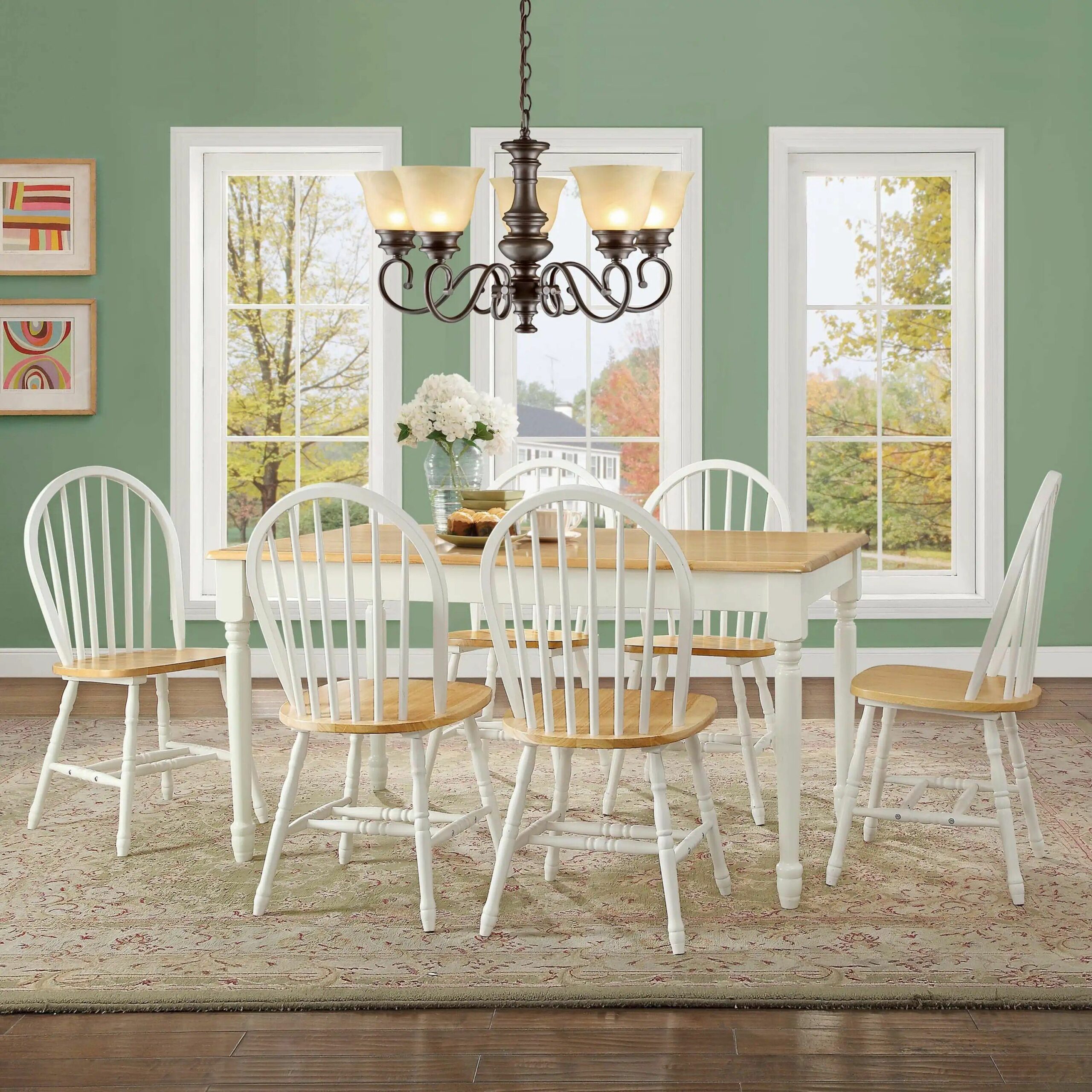 Solid Wood Dining Chairs, White and Oak (Set of 2) 