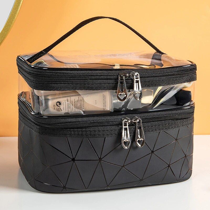 Sparkling Diamond Lattice Travel Makeup Bag - Waterproof, Multi-Function Cosmetic Case 