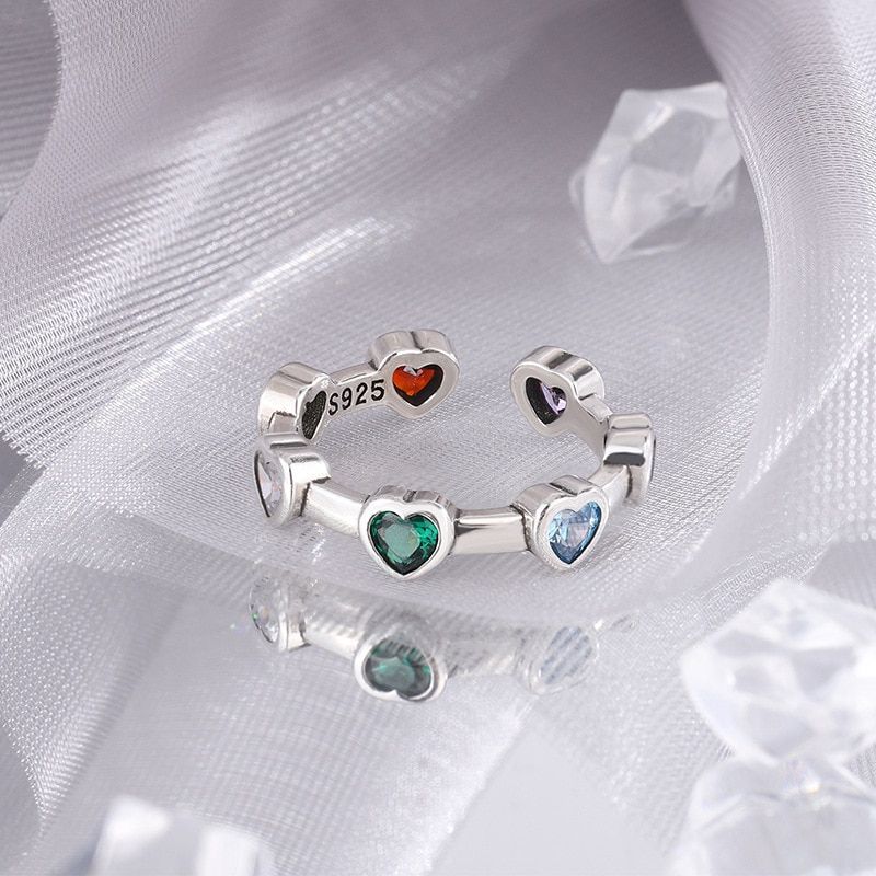 Sterling Silver Heart Cocktail Ring with Zircon Stone Color: Silver Ring Size: Resizable 