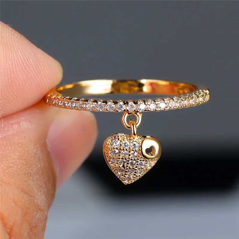 Trendy Crystal Heart Engagement Ring Main Stone Color: Gold Ring Size: 7|8|9|10 