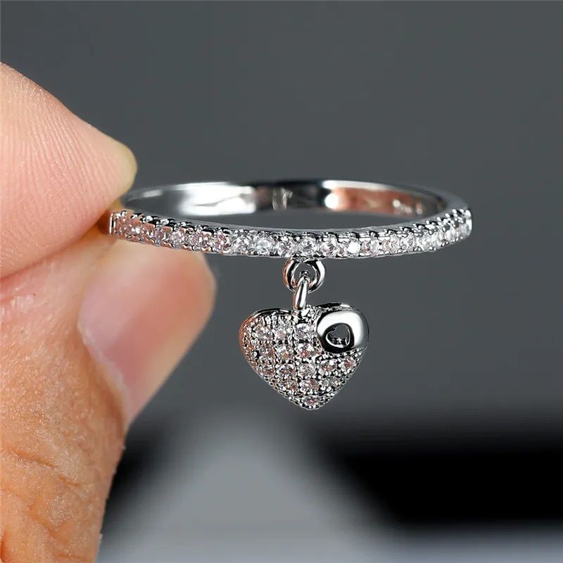 Trendy Crystal Heart Engagement Ring Main Stone Color: Silver Ring Size: 7|8|9|10 