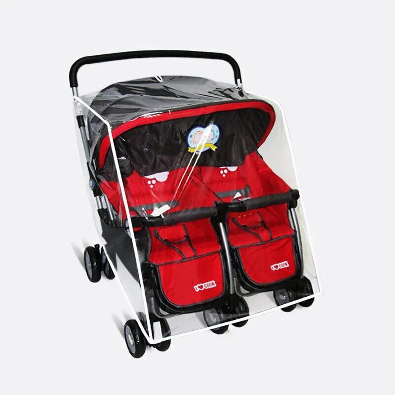 Twin Stroller Weather Shield - Transparent Rain and Wind Protector for Double Pushchairs 