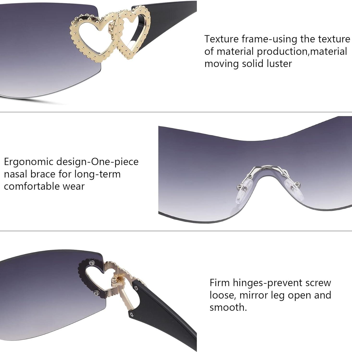 Y2K Heart-Shaped Frameless Sunglasses for Women 