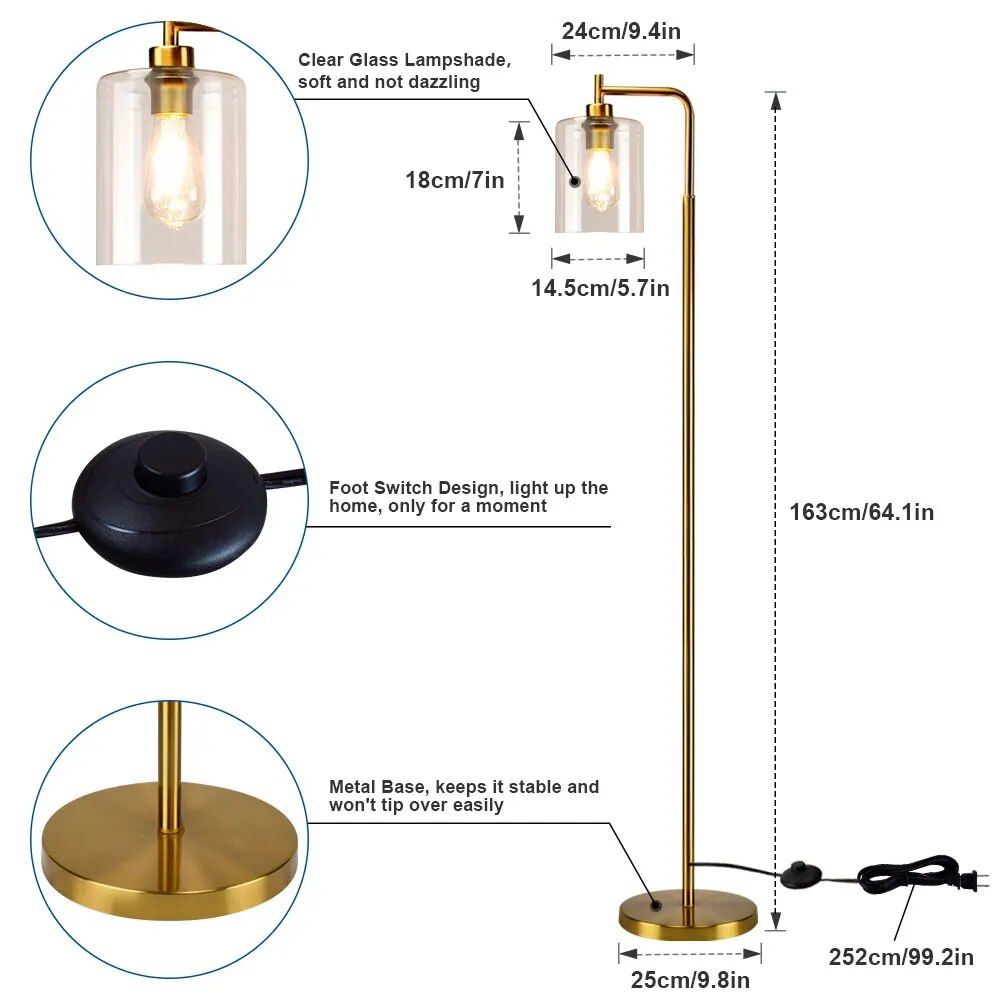Elegant Nordic-Inspired Metal LED Floor Lamp with Glass Shade 