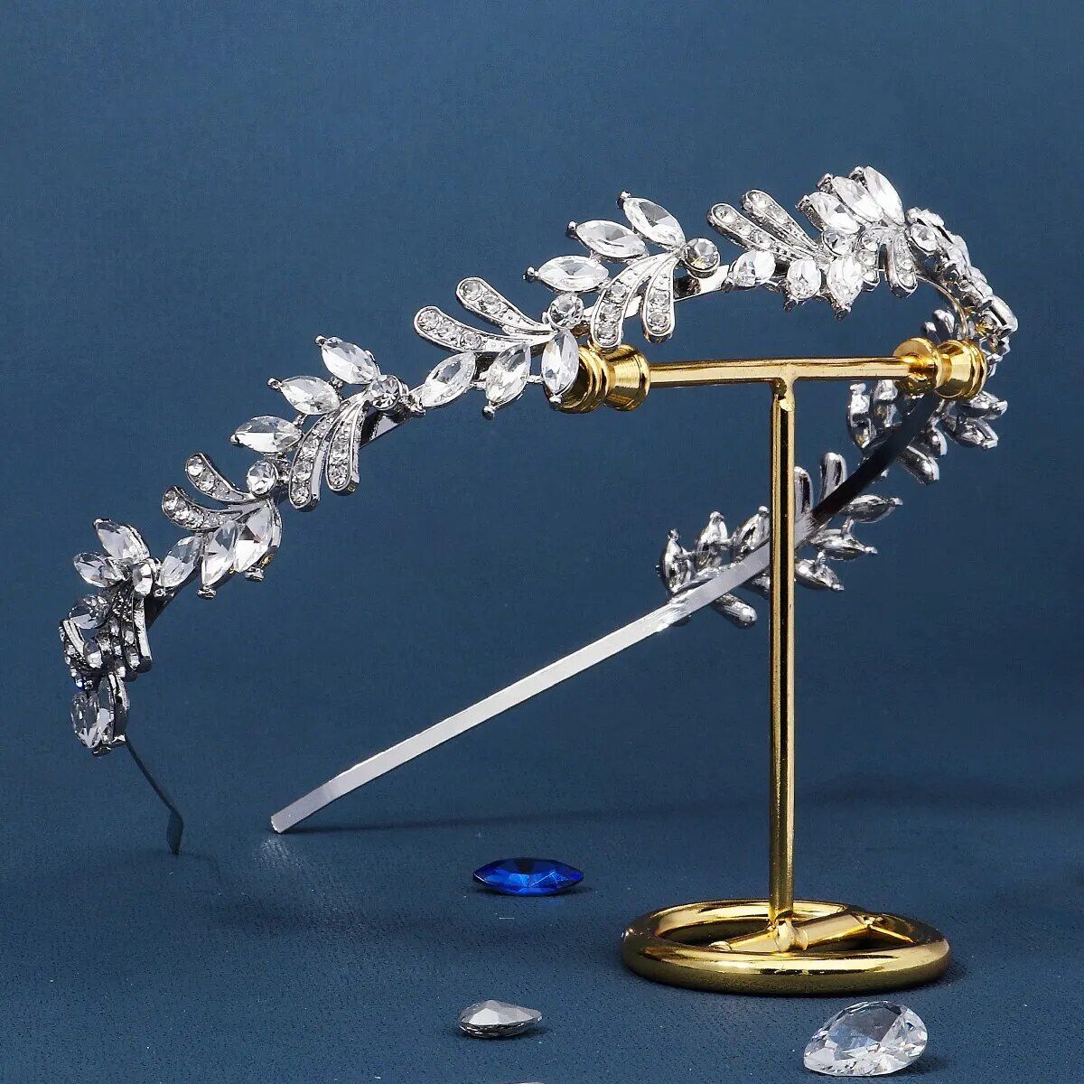 Elegant Silver & Gold Rhinestone Crystal Tiara 