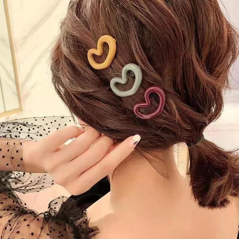 2pcs Korean Heart Hair Clips Sweet Love Women Girls Hairpin Barrettes Small Bangs Buckle Hairclip Headdress Hair Accessories