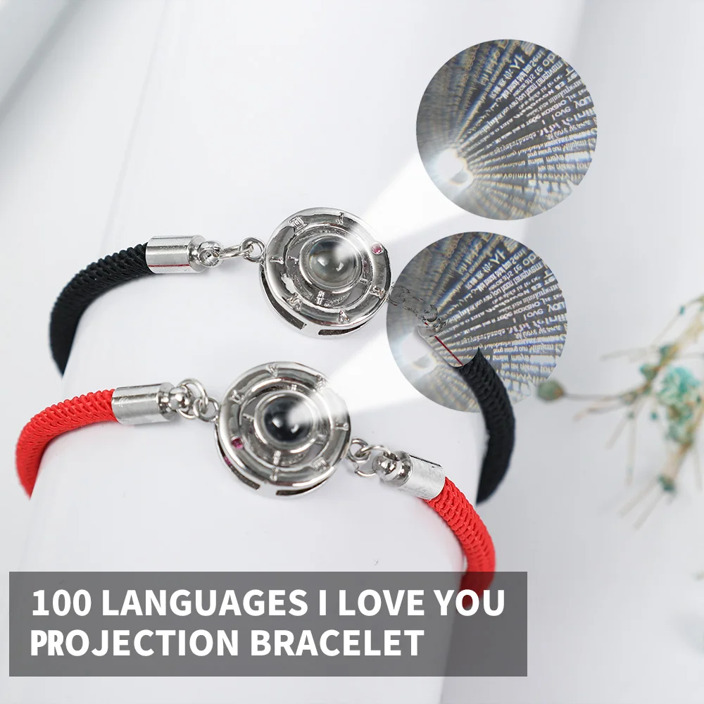 Projection 100 Languages“ I Love You ”Time Stone Bracelet Braided Rope Bracelet Women Girl Couple Bracelets Lover Jewelry Gift