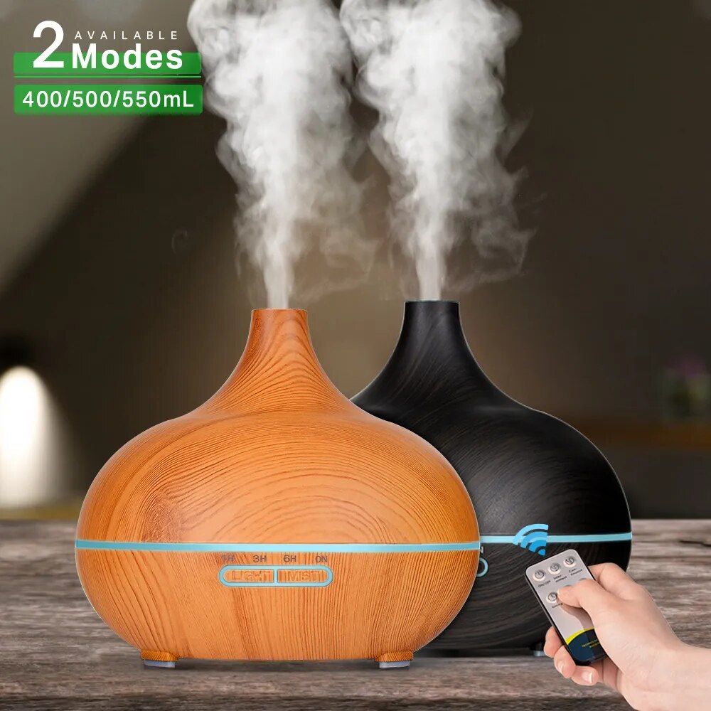 Wood Grain Ultrasonic Essential Oil Diffuser with Remote Control and LED Light 
